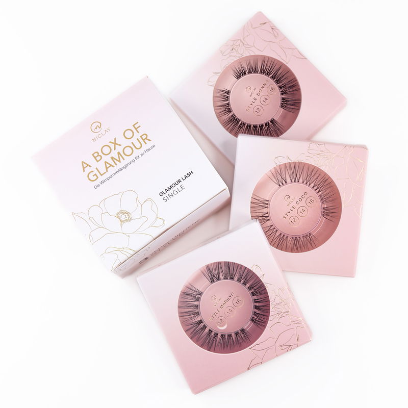 Box of Glamour Wimpern - Single Lashes in 12 mm, 14 mm, 16 mm Marilyn, Donna, Coco Styles