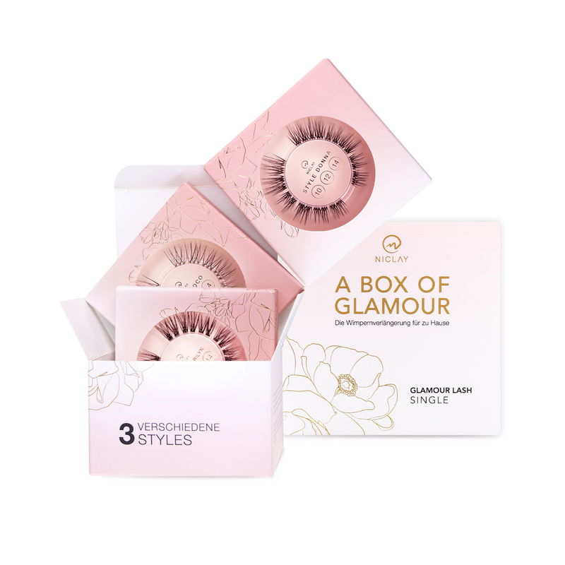 Box of Glamour 3 Einzigartige Einzelwimpern-Looks (10 mm, 12 mm, 14 mm) - Marilyn, Donna, Coco